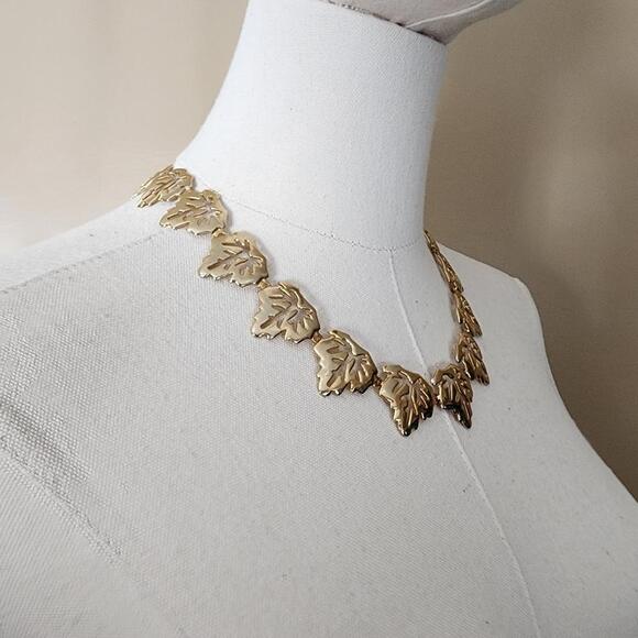 Gold Autumn Leaf Necklace - Picture 4 of 9
